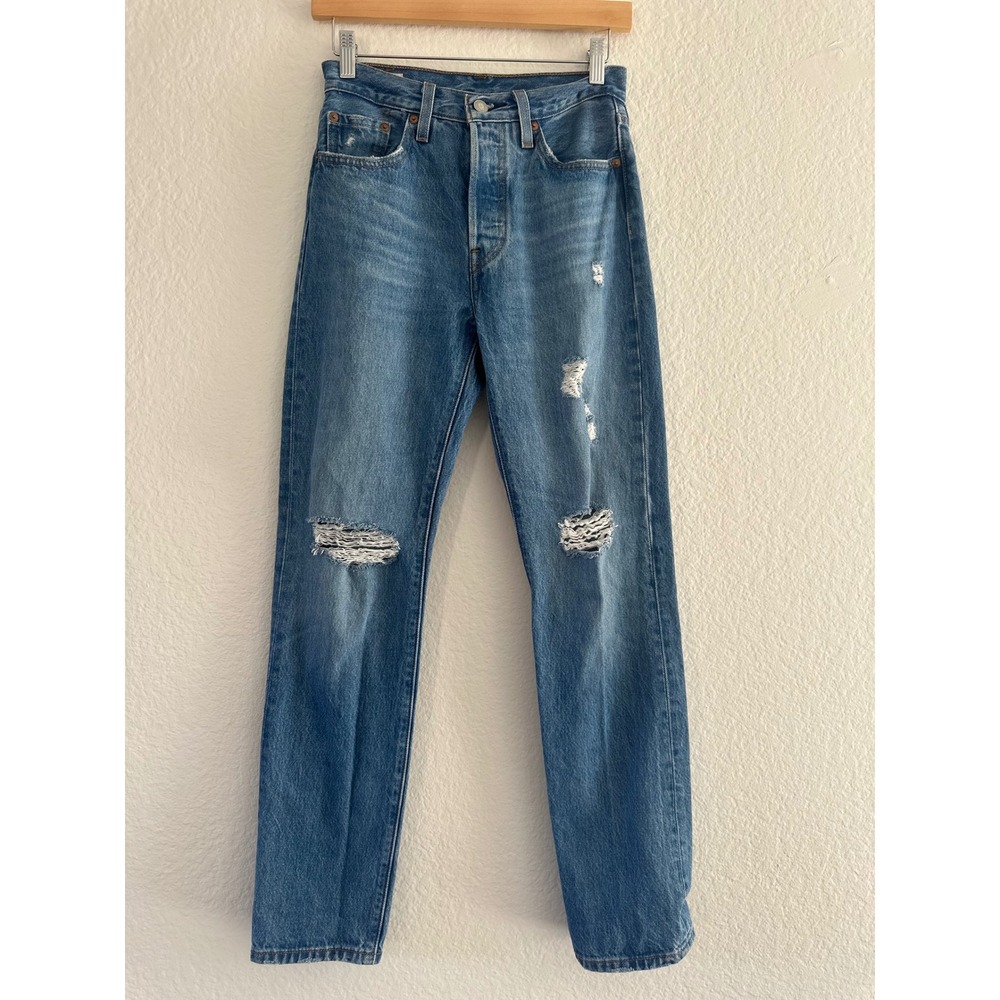 Levi's‎ 501 Original Fit Jeans Womens 24 Blue Distressed High Rise Button Fly - Picture 2 of 11